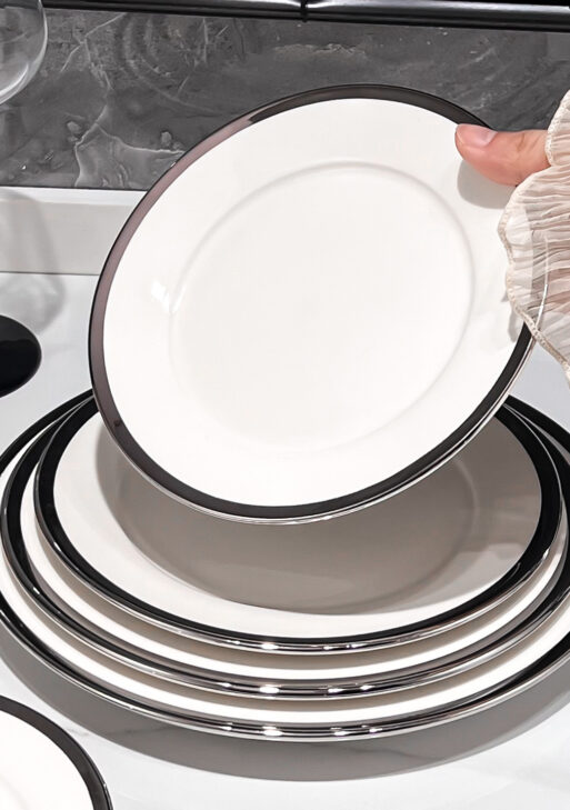 10-inch Silver-Rimmed Dinner Plate, Microwave and Dishwasher Safe for Everyday Use