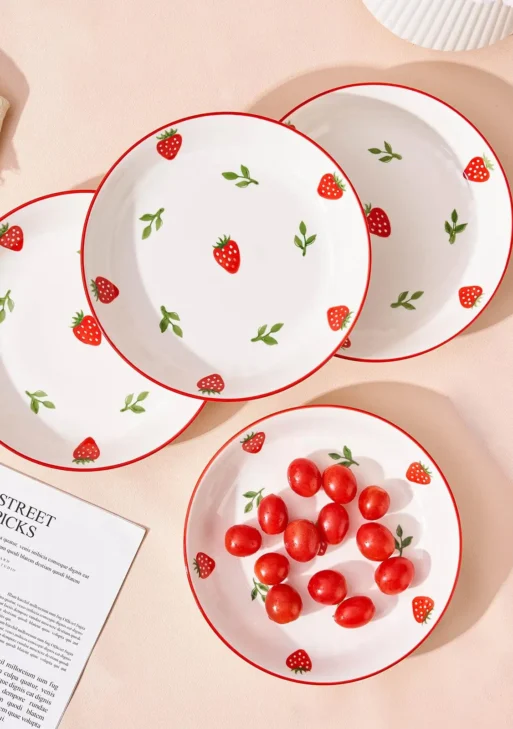 8 inch Ceramic Dinner Plate Set with Cute Strawberry