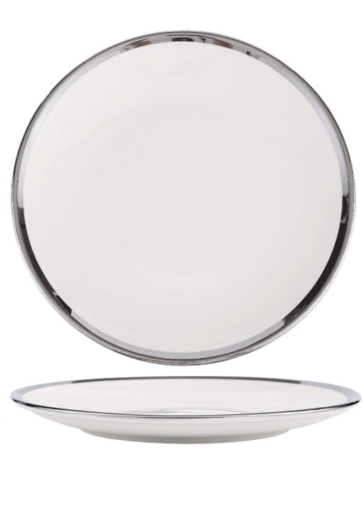 10-inch Silver-Rimmed Dinner Plate, Microwave and Dishwasher Safe for Everyday Use