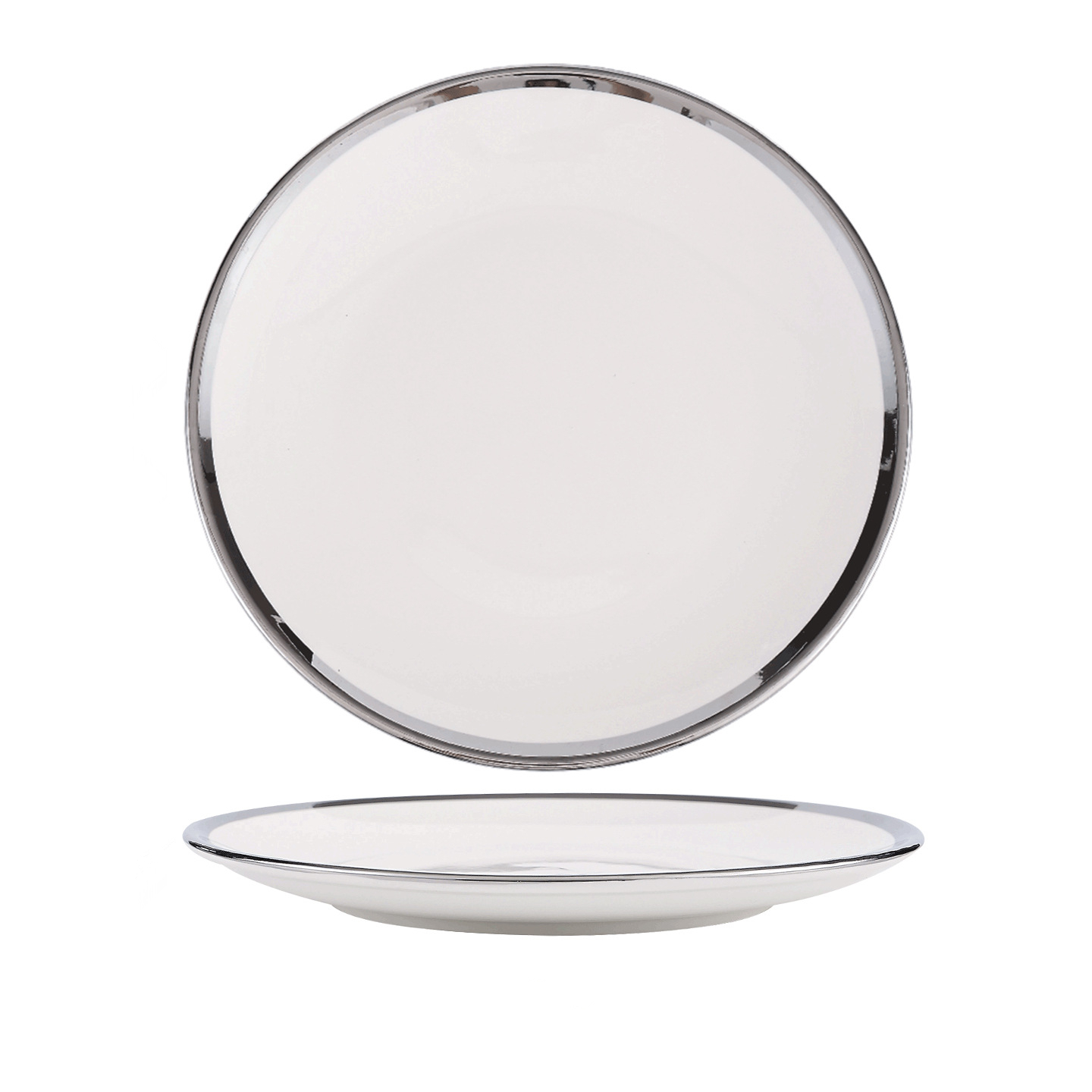 10-inch Silver-Rimmed Dinner Plate, Microwave and Dishwasher Safe for Everyday Use